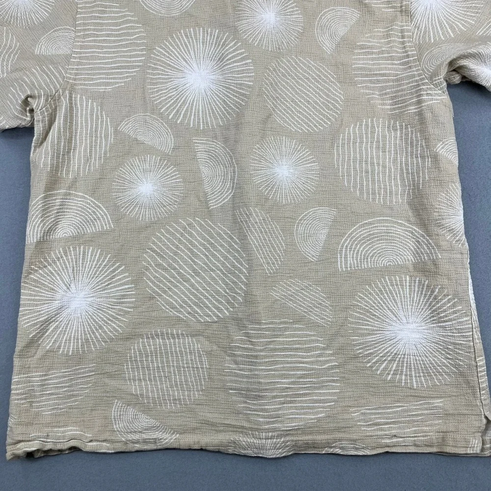 Folk Mens XL Tan Geometric Sunburst Print Textured Cotton Short Sleeve Shirt - Picture 12 of 13